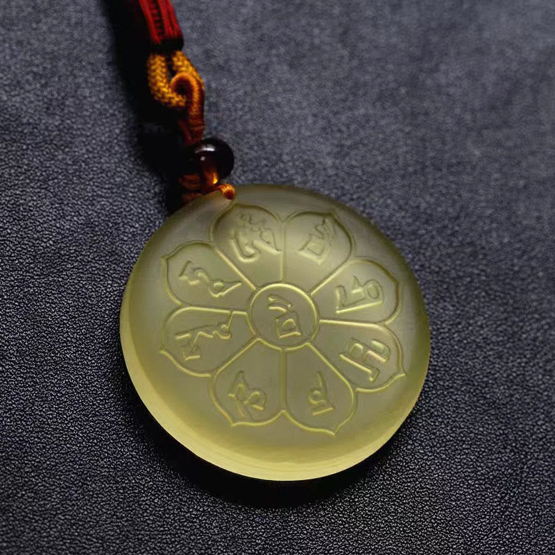 Wear FengShui Liuli Crystal Wealth God Mantra Abundance Eight-petal Shape Necklace Pendant