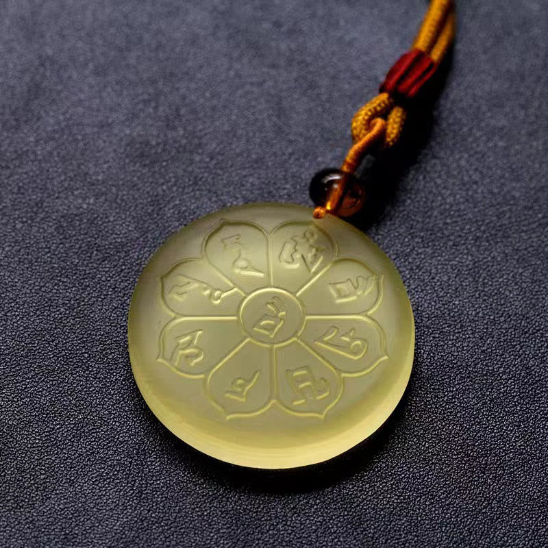 Wear FengShui Liuli Crystal Wealth God Mantra Abundance Eight-petal Shape Necklace Pendant