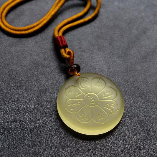 Wear FengShui Liuli Crystal Wealth God Mantra Abundance Eight-petal Shape Necklace Pendant