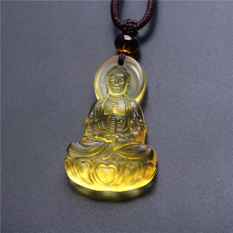 Wear FengShui Liuli Crystal Medicine Buddha Serenity Necklace Pendant