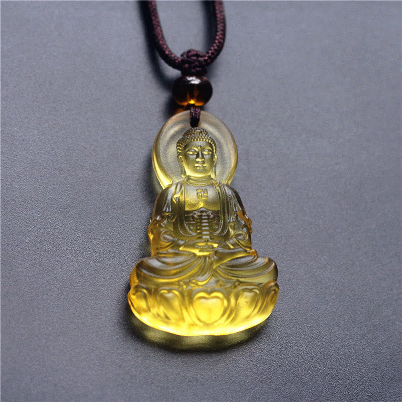 Wear FengShui Liuli Crystal Medicine Buddha Serenity Necklace Pendant