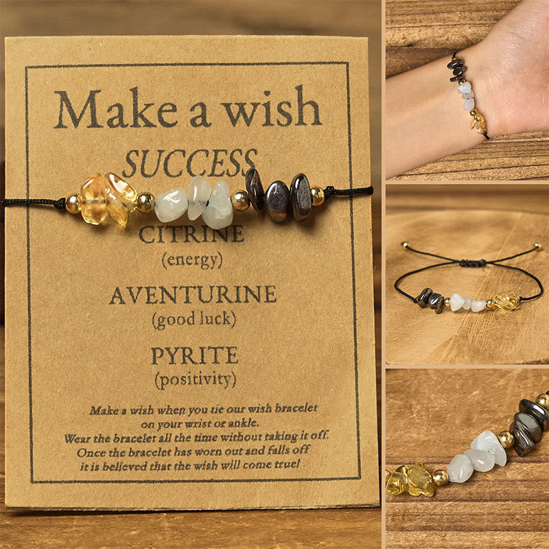Wear FengShui Citrine Green Aventurine Pyrite Success Rope Card Bracelet