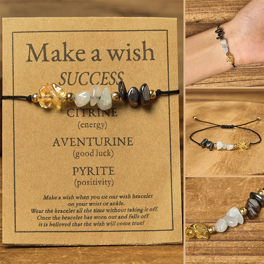 Wear FengShui Citrine Green Aventurine Pyrite Success Rope Card Bracelet