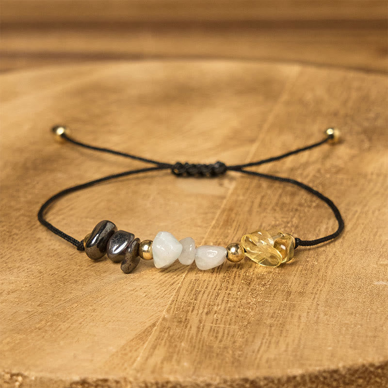 Wear FengShui Citrine Green Aventurine Pyrite Success Rope Card Bracelet