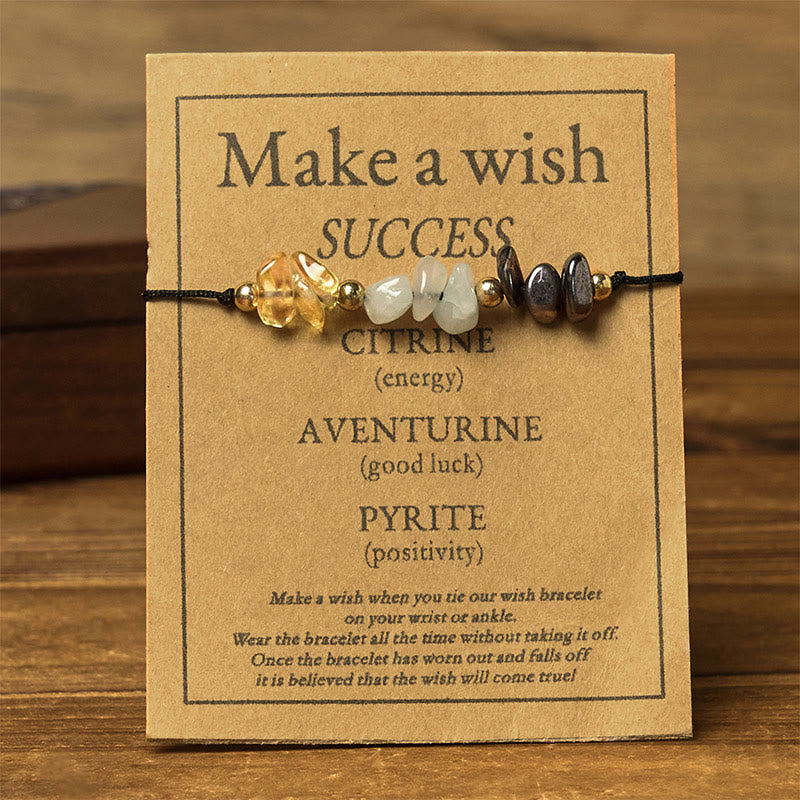 Wear FengShui Citrine Green Aventurine Pyrite Success Rope Card Bracelet