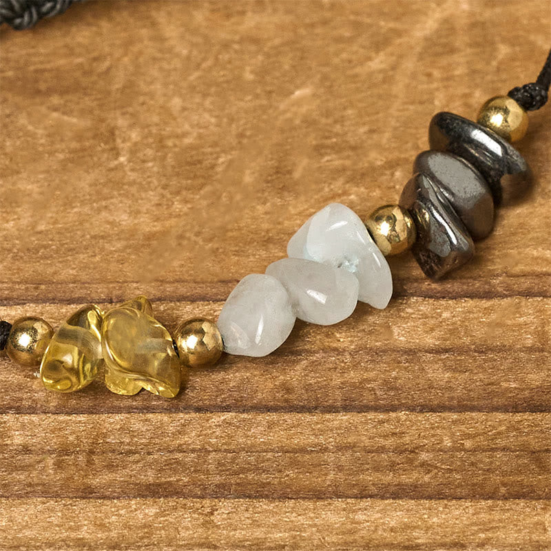Wear FengShui Citrine Green Aventurine Pyrite Success Rope Card Bracelet