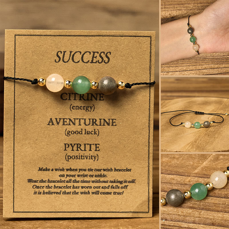 Wear FengShui Citrine Green Aventurine Pyrite Success Rope Card Bracelet