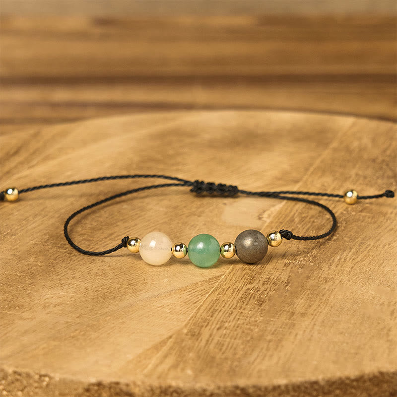 Wear FengShui Citrine Green Aventurine Pyrite Success Rope Card Bracelet