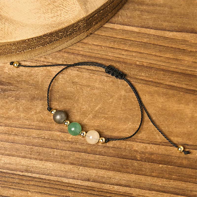 Wear FengShui Citrine Green Aventurine Pyrite Success Rope Card Bracelet