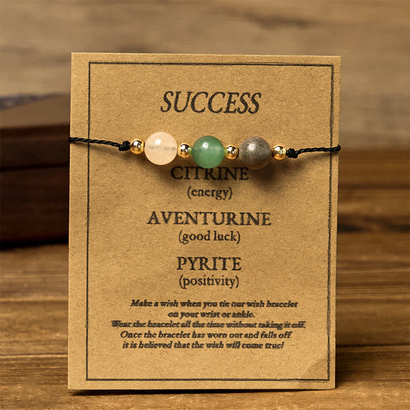 Wear FengShui Citrine Green Aventurine Pyrite Success Rope Card Bracelet