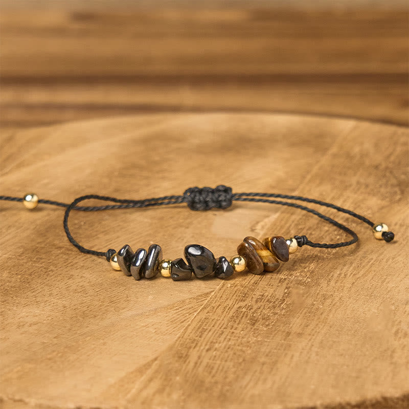 Wear FengShui Tiger Eye Black Tourmaline Pyrite Protection Card Rope Bracelet
