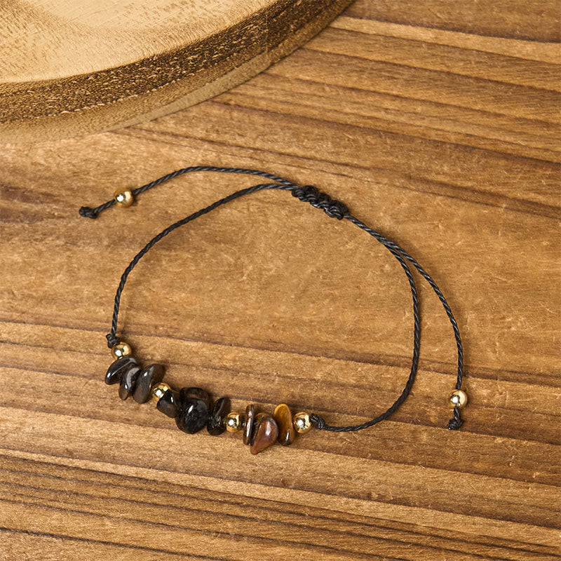Wear FengShui Tiger Eye Black Tourmaline Pyrite Protection Card Rope Bracelet