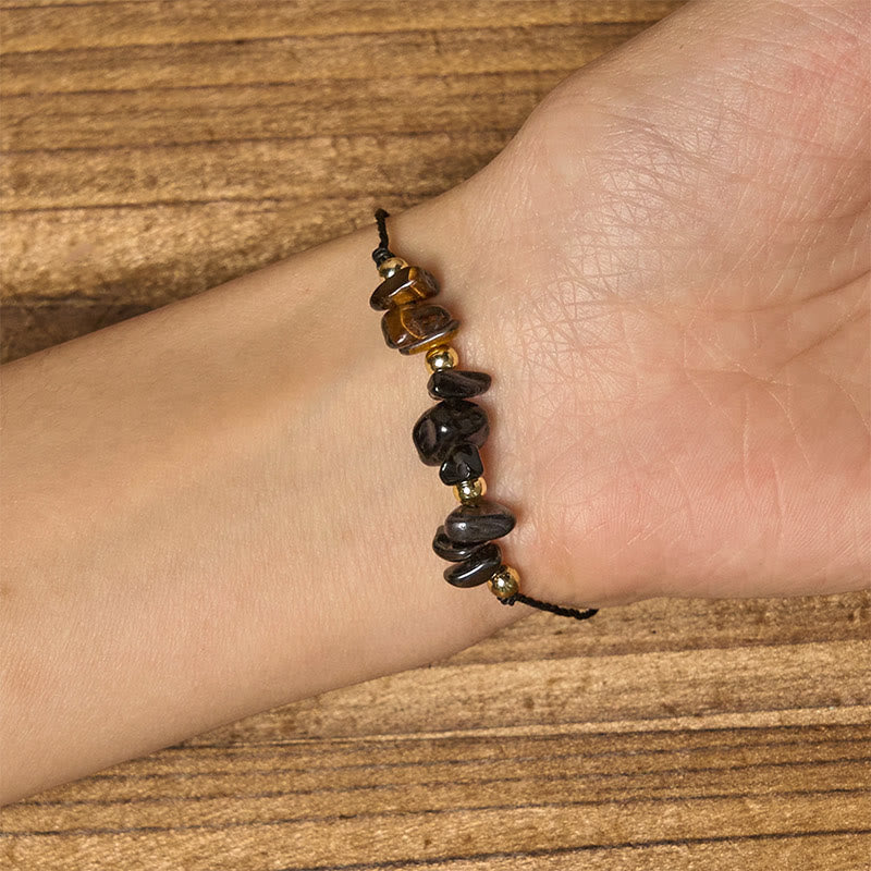 Wear FengShui Tiger Eye Black Tourmaline Pyrite Protection Card Rope Bracelet