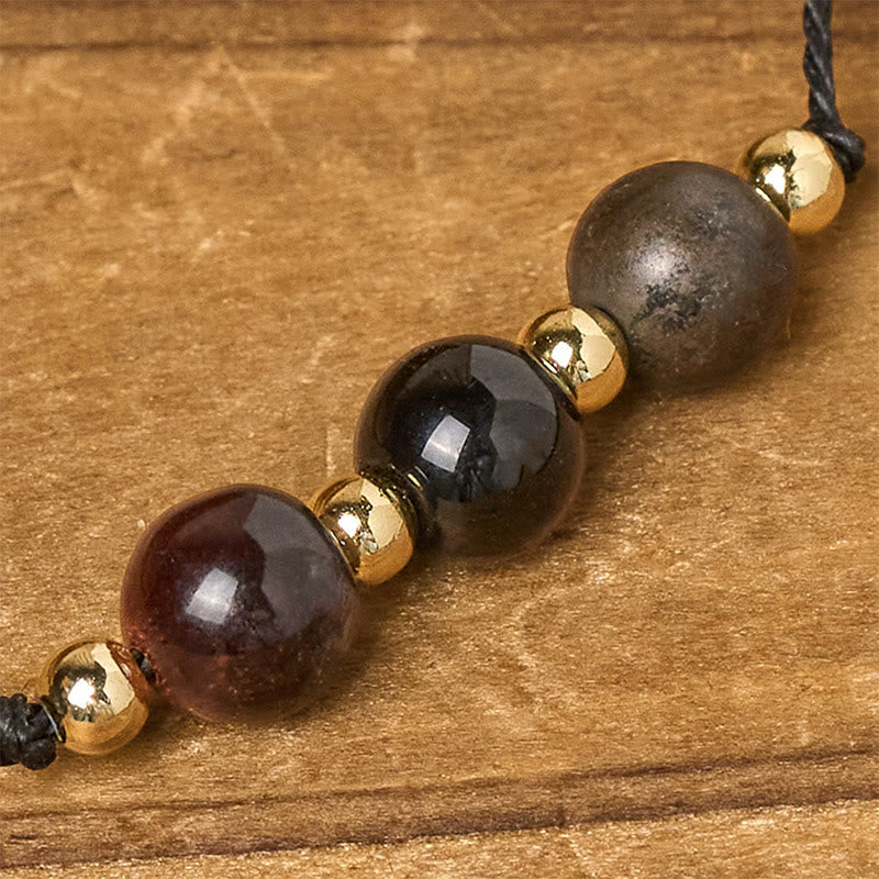 Wear FengShui Tiger Eye Black Tourmaline Pyrite Protection Card Rope Bracelet