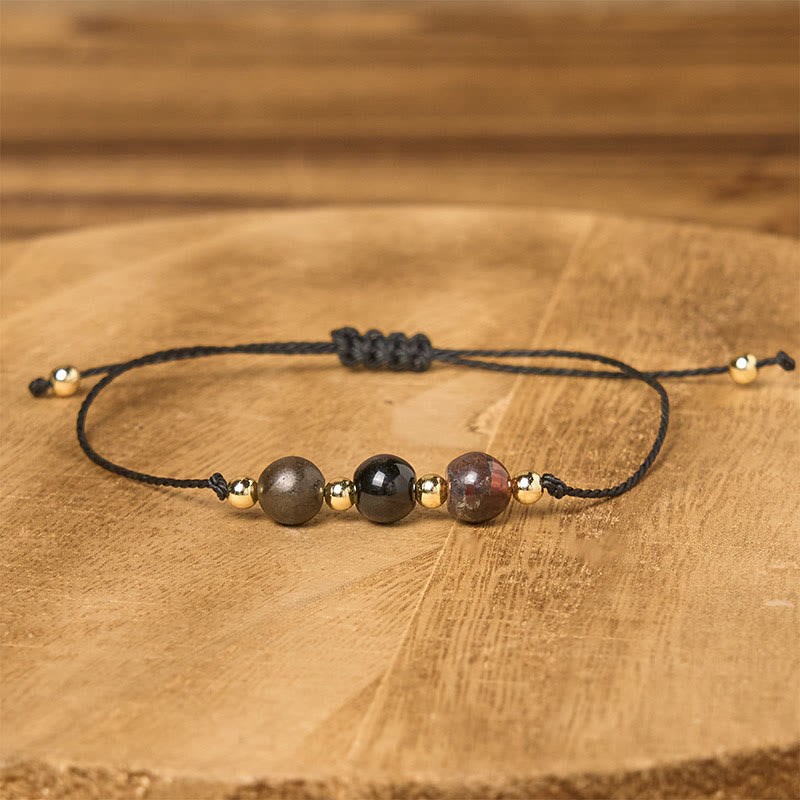 Wear FengShui Tiger Eye Black Tourmaline Pyrite Protection Card Rope Bracelet