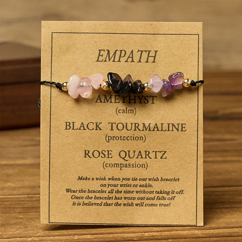 Wear FengShui Amethyst Black Tourmaline Rose Quartz Empath Card Rope Bracelet