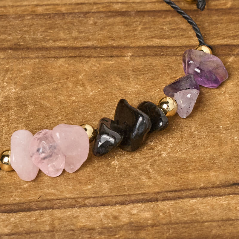Wear FengShui Amethyst Black Tourmaline Rose Quartz Empath Card Rope Bracelet