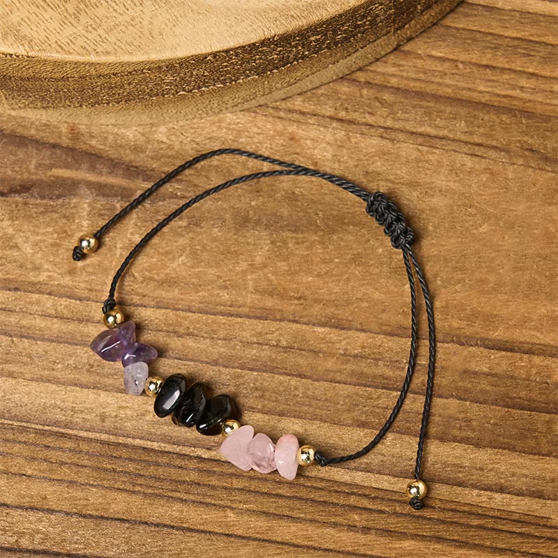 Wear FengShui Amethyst Black Tourmaline Rose Quartz Empath Card Rope Bracelet