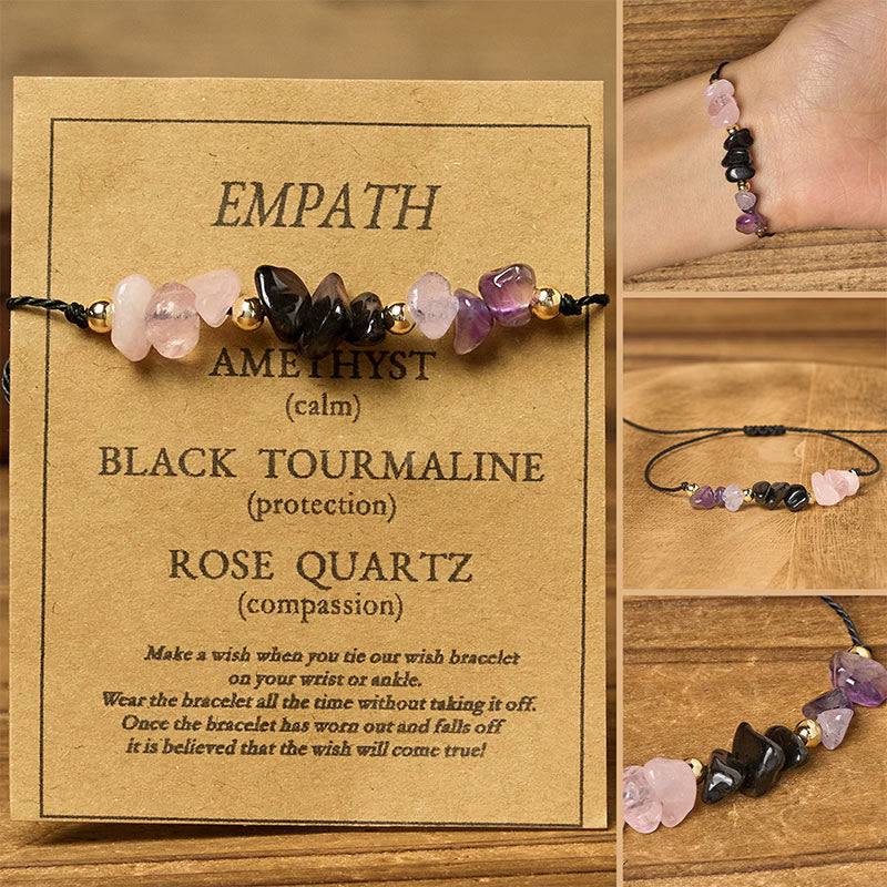 Wear FengShui Amethyst Black Tourmaline Rose Quartz Empath Card Rope Bracelet