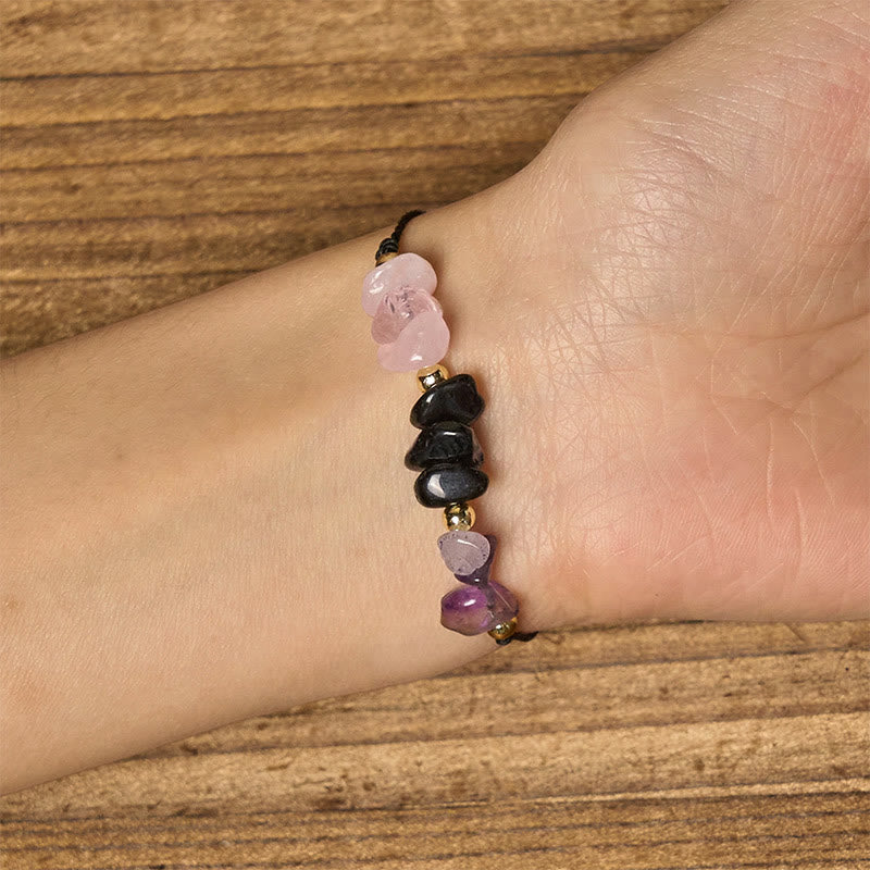 Wear FengShui Amethyst Black Tourmaline Rose Quartz Empath Card Rope Bracelet