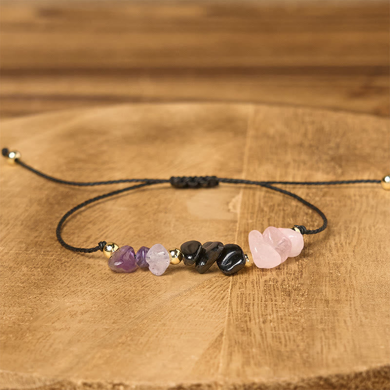 Wear FengShui Amethyst Black Tourmaline Rose Quartz Empath Card Rope Bracelet