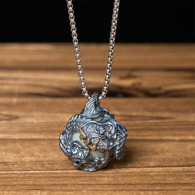 Wear FengShui Copper Dragon Surrounding Bead Strength Pendant Necklace