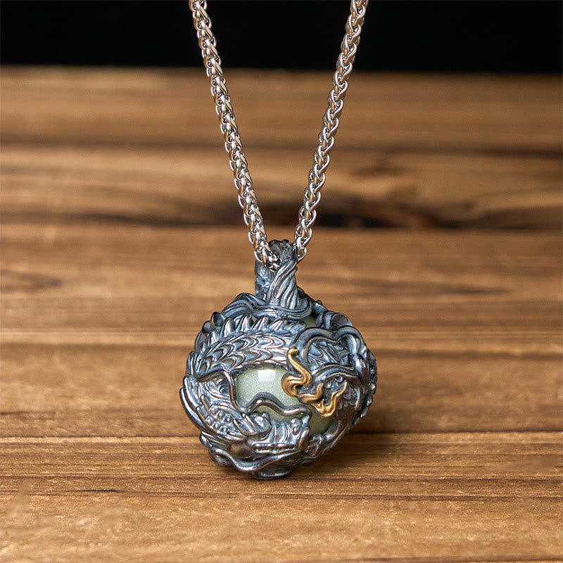 Wear FengShui Copper Dragon Surrounding Bead Strength Pendant Necklace