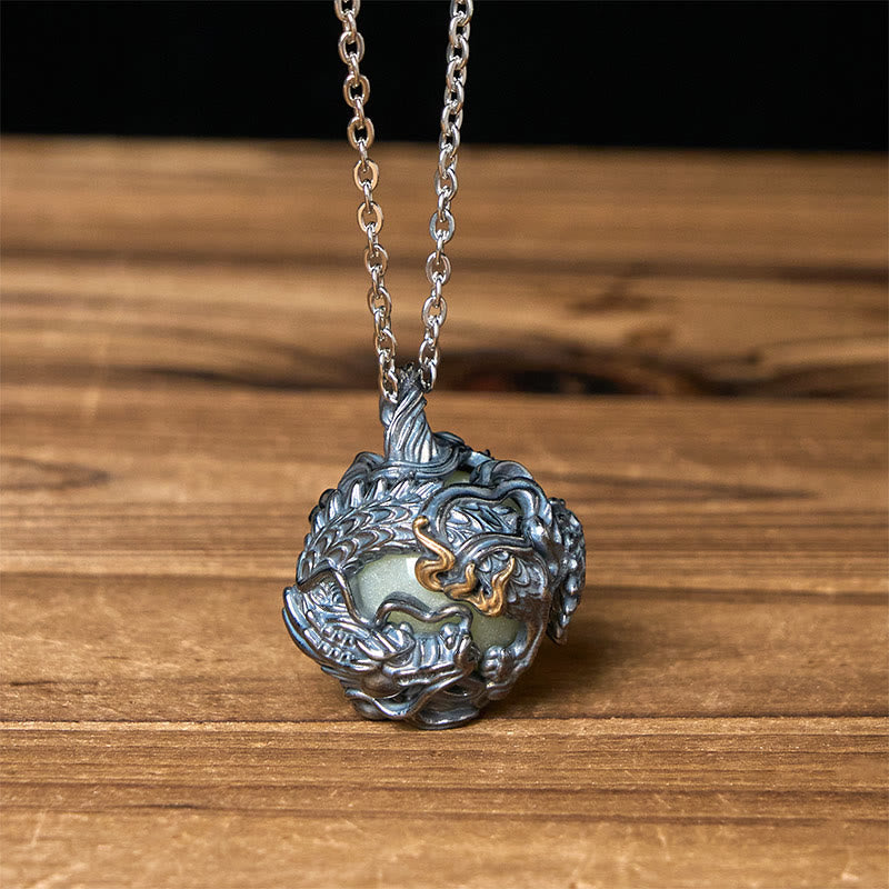 Wear FengShui Copper Dragon Surrounding Bead Strength Pendant Necklace