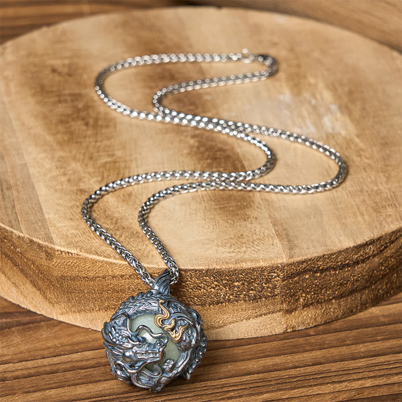 Wear FengShui Copper Dragon Surrounding Bead Strength Pendant Necklace