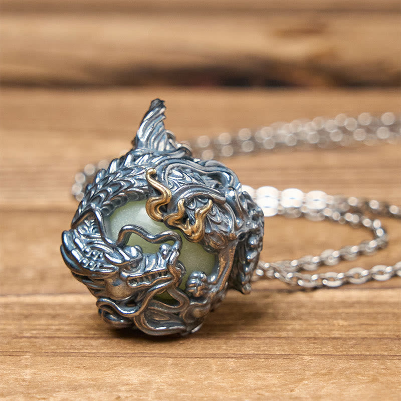 Wear FengShui Copper Dragon Surrounding Bead Strength Pendant Necklace