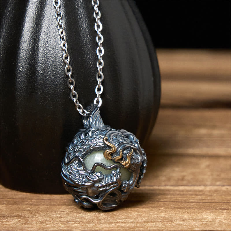 Wear FengShui Copper Dragon Surrounding Bead Strength Pendant Necklace