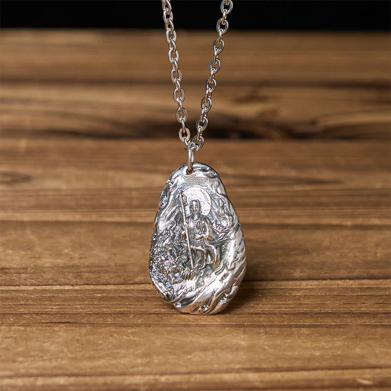 Wear FengShui Copper Kṣitigarbha Dizang Bodhisattva Compassion Pendant Necklace
