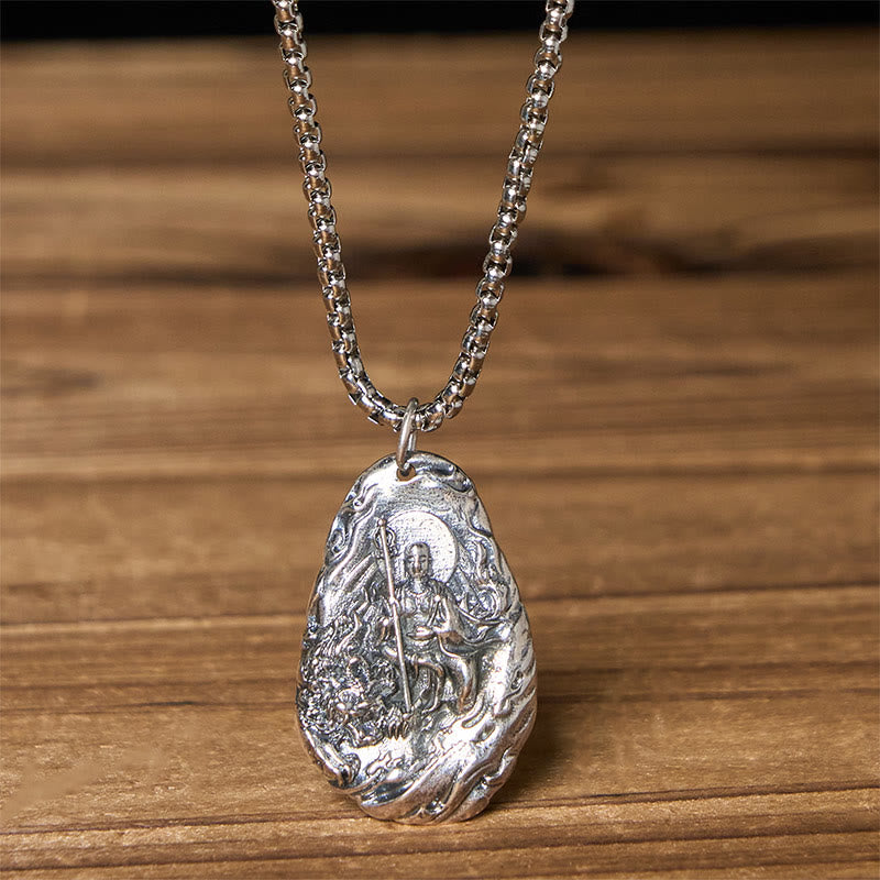Wear FengShui Copper Kṣitigarbha Dizang Bodhisattva Compassion Pendant Necklace