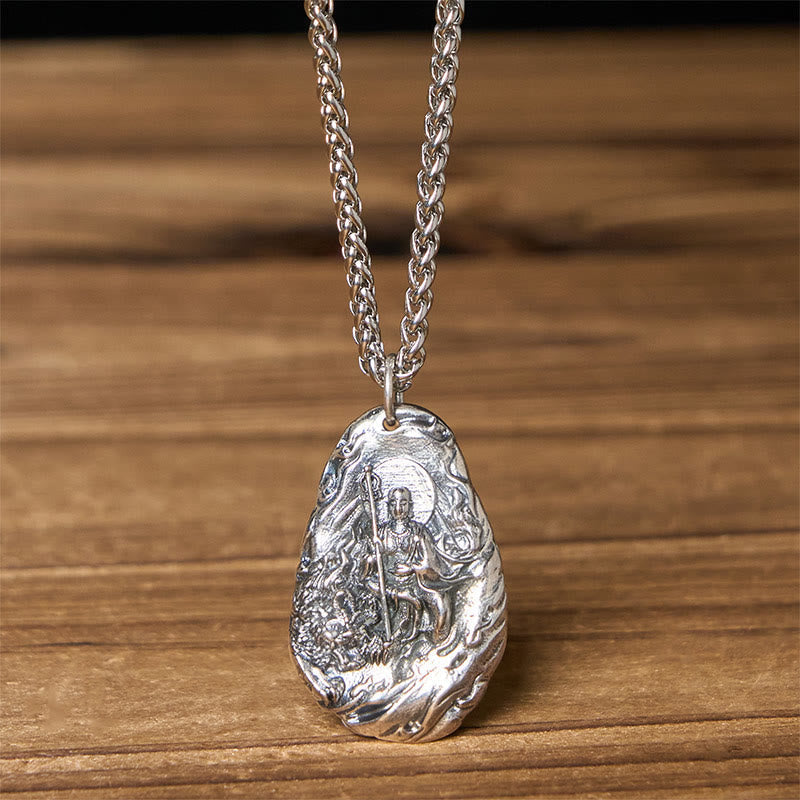 Wear FengShui Copper Kṣitigarbha Dizang Bodhisattva Compassion Pendant Necklace