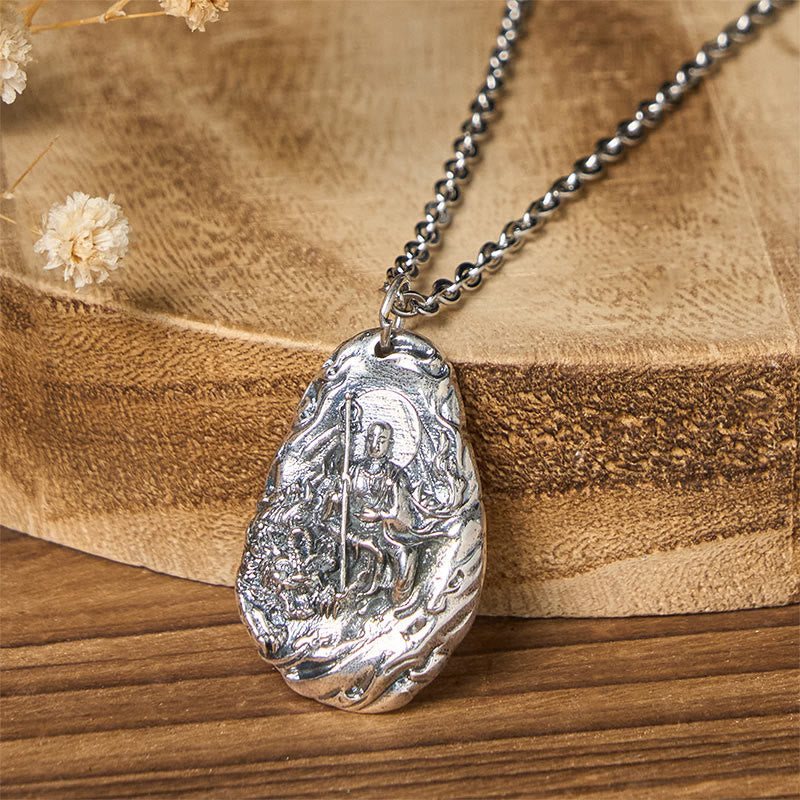 Wear FengShui Copper Kṣitigarbha Dizang Bodhisattva Compassion Pendant Necklace