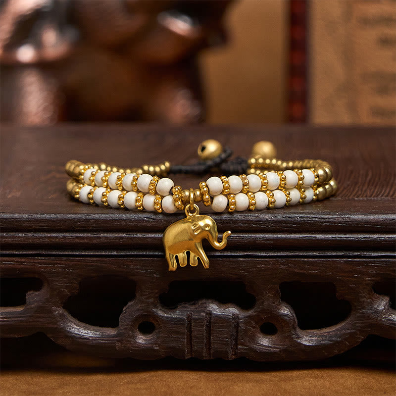 Wear FengShui Turquoise Elephant Luck Double-layer Plated Copper Strength Bracelet