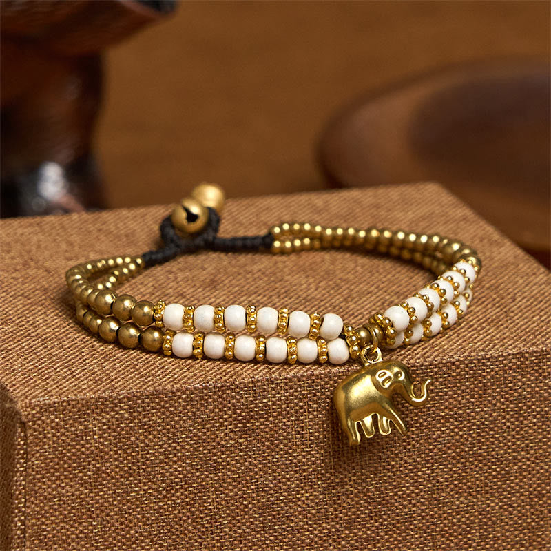 Wear FengShui Turquoise Elephant Luck Double-layer Plated Copper Strength Bracelet