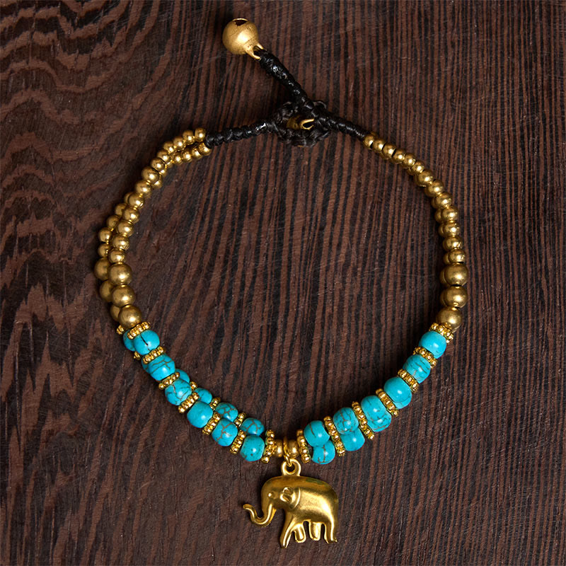 Wear FengShui Turquoise Elephant Luck Double-layer Plated Copper Strength Bracelet