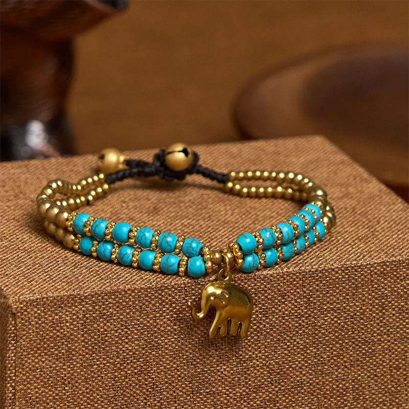 Wear FengShui Turquoise Elephant Luck Double-layer Plated Copper Strength Bracelet
