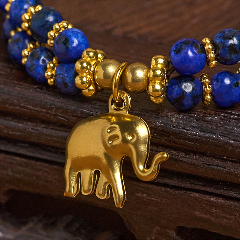 Wear FengShui Turquoise Elephant Luck Double-layer Plated Copper Strength Bracelet