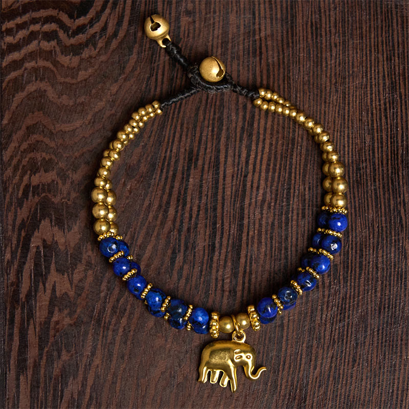 Wear FengShui Turquoise Elephant Luck Double-layer Plated Copper Strength Bracelet