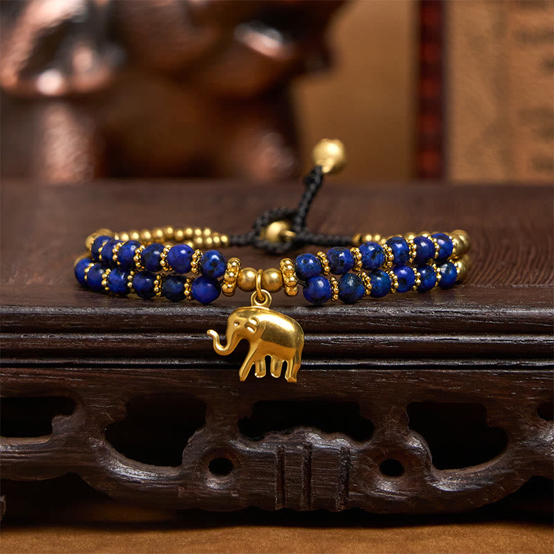 Wear FengShui Turquoise Elephant Luck Double-layer Plated Copper Strength Bracelet