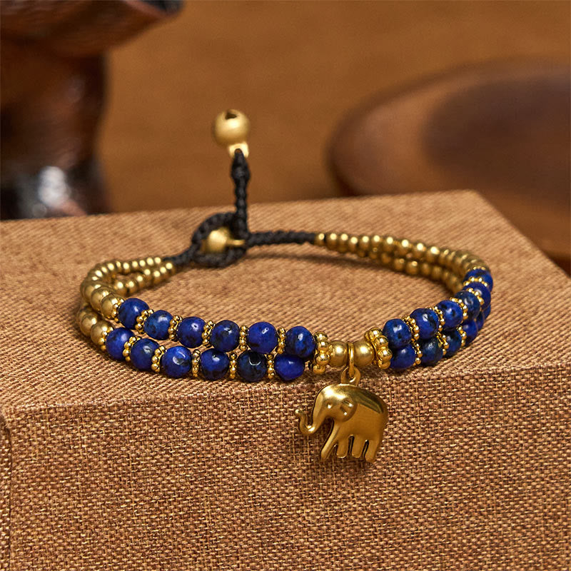 Wear FengShui Turquoise Elephant Luck Double-layer Plated Copper Strength Bracelet
