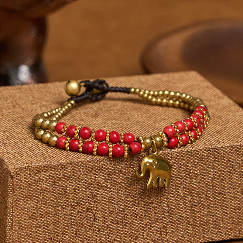 Wear FengShui Turquoise Elephant Luck Double-layer Plated Copper Strength Bracelet