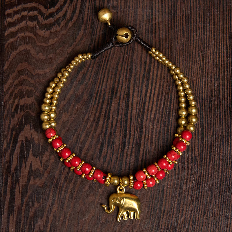 Wear FengShui Turquoise Elephant Luck Double-layer Plated Copper Strength Bracelet
