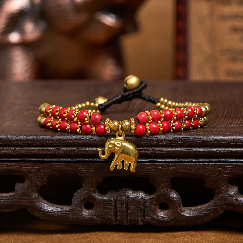 Wear FengShui Turquoise Elephant Luck Double-layer Plated Copper Strength Bracelet