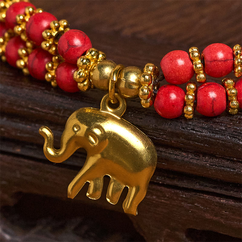 Wear FengShui Turquoise Elephant Luck Double-layer Plated Copper Strength Bracelet
