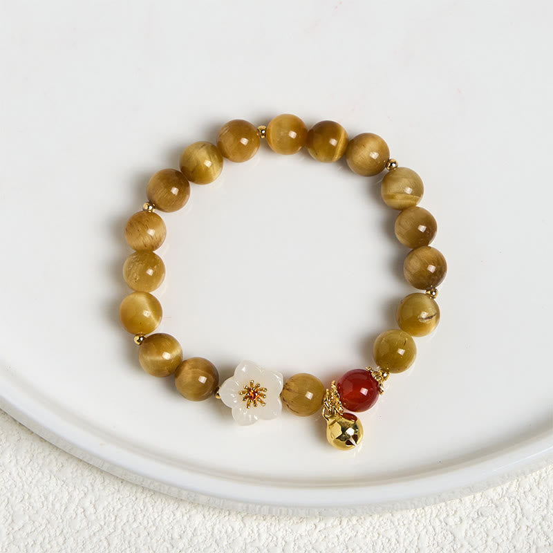 Wear FengShui Natural Golden Tiger Eye Bell Flower Courage Bracelet
