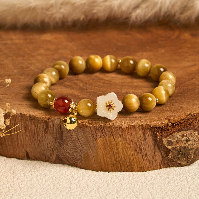 Wear FengShui Natural Golden Tiger Eye Bell Flower Courage Bracelet