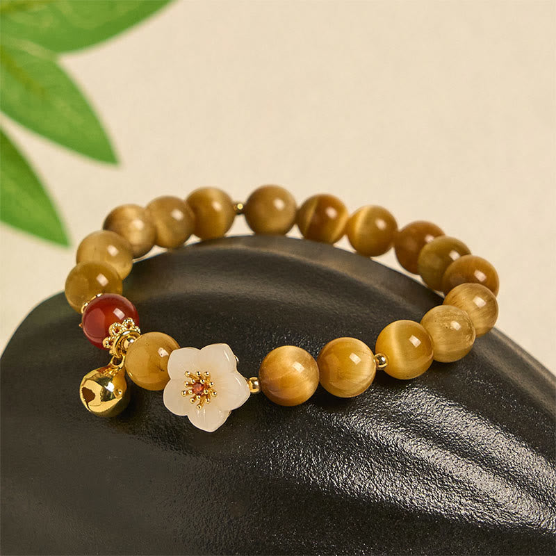 Wear FengShui Natural Golden Tiger Eye Bell Flower Courage Bracelet